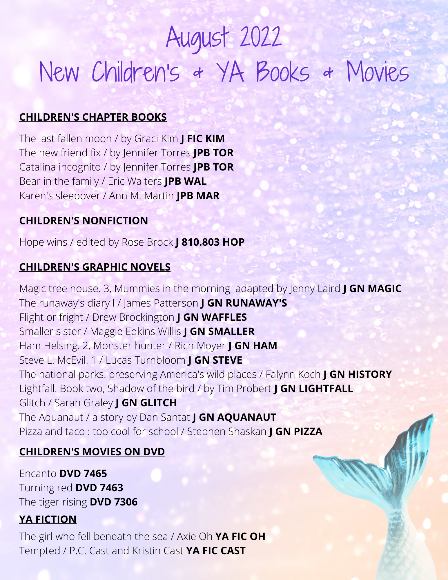 August 2022 New Children's & YA Books & Movies